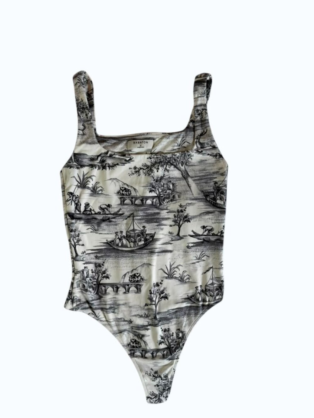 Babaton Aritzia Bodysuit Women's Size S Toile Print Sleeveless Stretch Top.